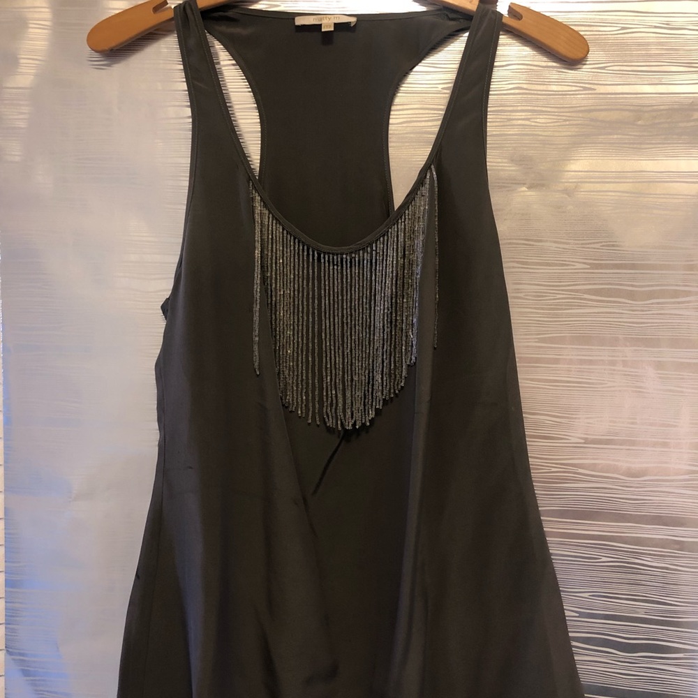 Matty M - Gun Metal Gray Beaded Detailed Tank Top